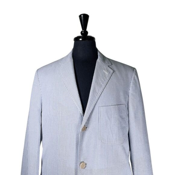 Polo Ralph Lauren Mens Blazer Medium Blue White Seersucker Sport Coat Jacket - Picture 6 of 11